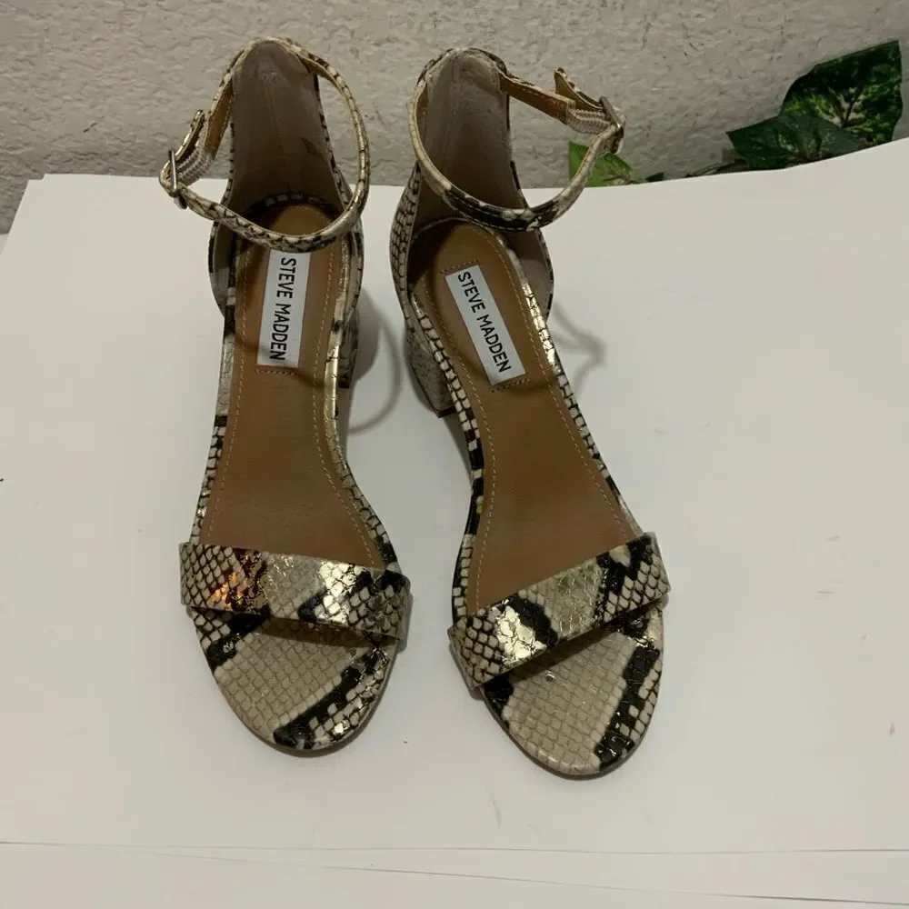 Steve Madden Irenee Snake Print Block Heel Sandals​ size 6 M New